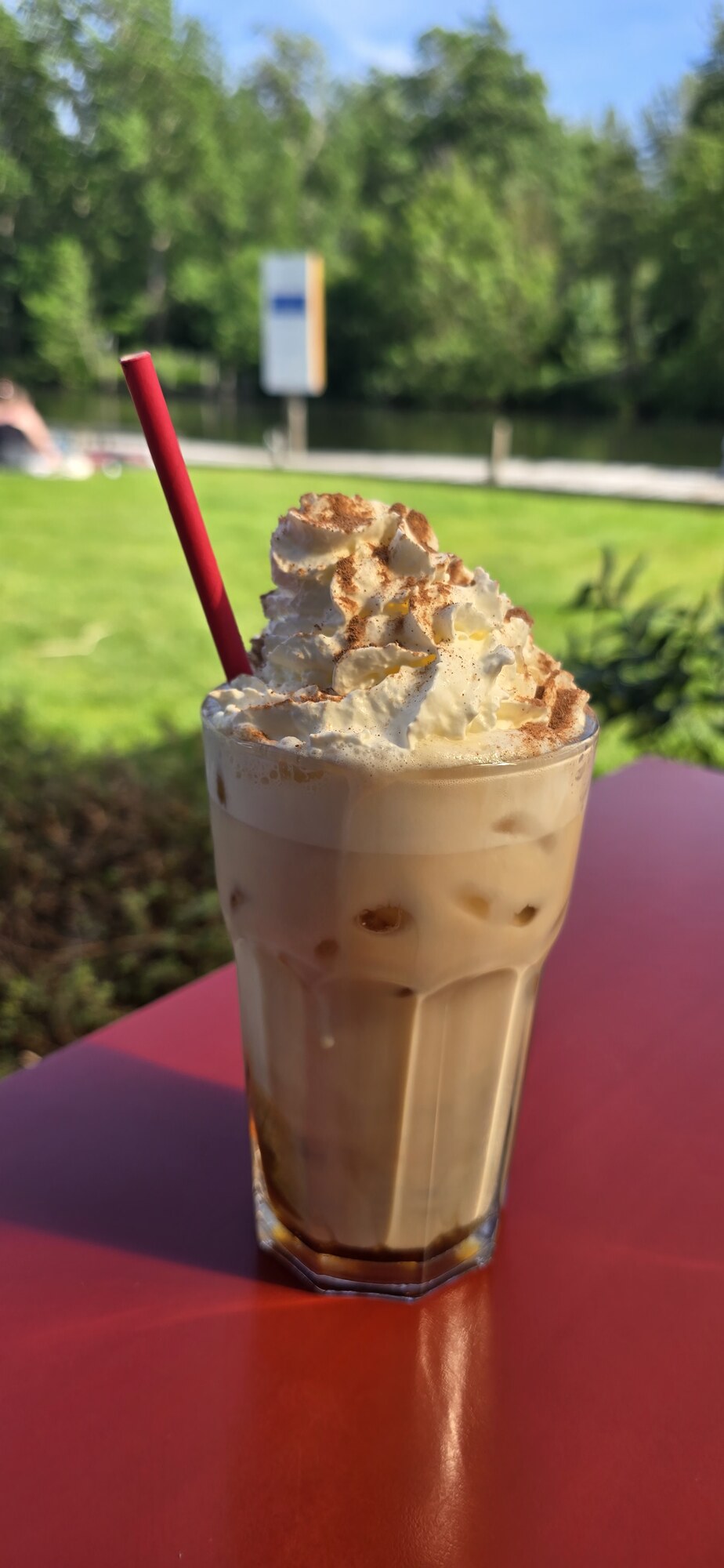 Iced coffee on the café deck